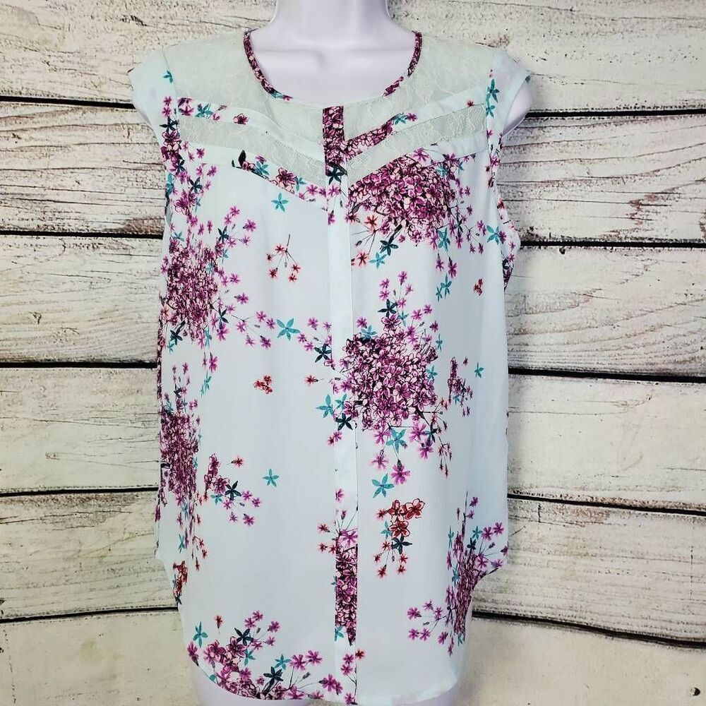 Candie’s Women’s Mint Floral Sleeveless Blouse Lace Yoke M NWT